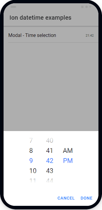 time in modal overlay bottom